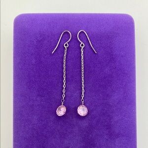 💛 Handmade Silver Pink Crystal Drop Earrings